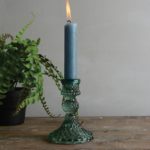 Glass Candlestick Harlequin Green