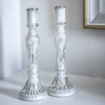 Glass Candlestick Antique Silver/white