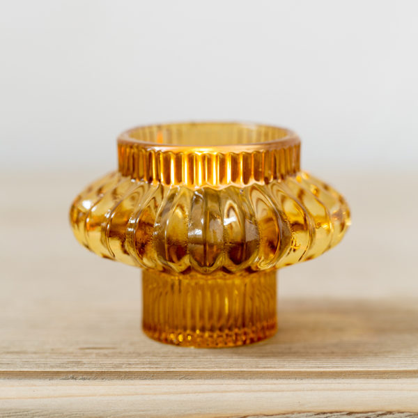 Glass Candleholder Large Duo Amber